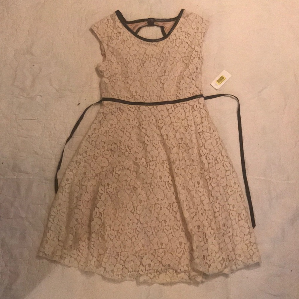 Lace Dress with Black Leather Trim